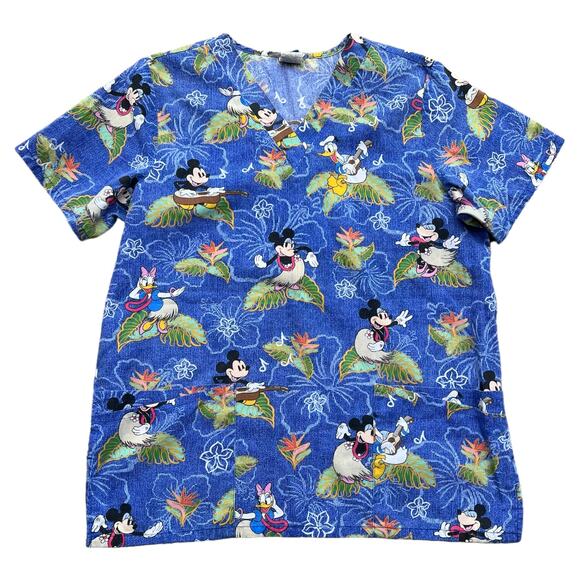 Disney Fab Four Tropical Hawaiian 4-Pocket Scrub Top Sz M - Picture 2 of 10